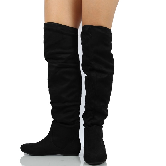 Black Slouchy Over The Knee Pull On Flat Boot - Picture 5 of 6